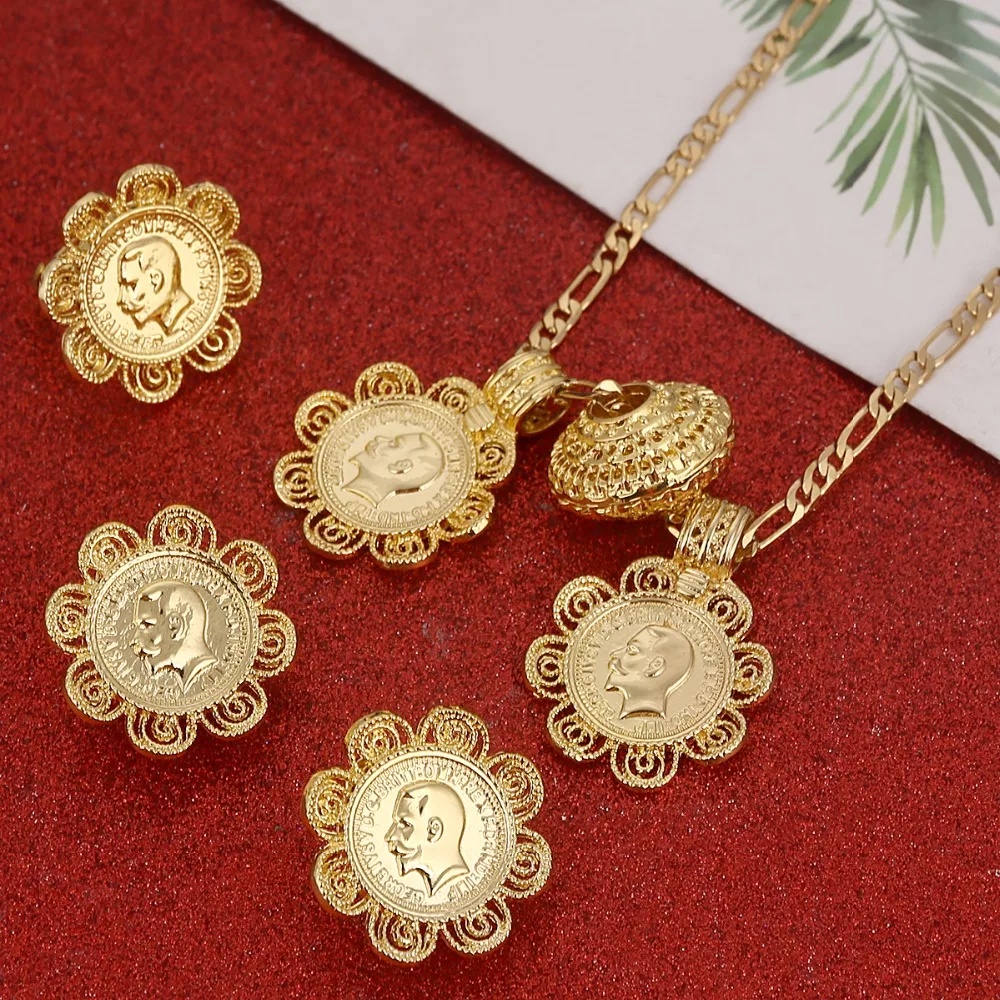 Gold Color Coin Jewelry Set Ethiopian Necklace Pendant Earrings Ring Habesha Wedding Eritrea Africa Gift
Gold Color Coin Jewelry Set Ethiopian Necklace Pendant Earrings Ring Habesha Wedding Eritrea Africa Gift