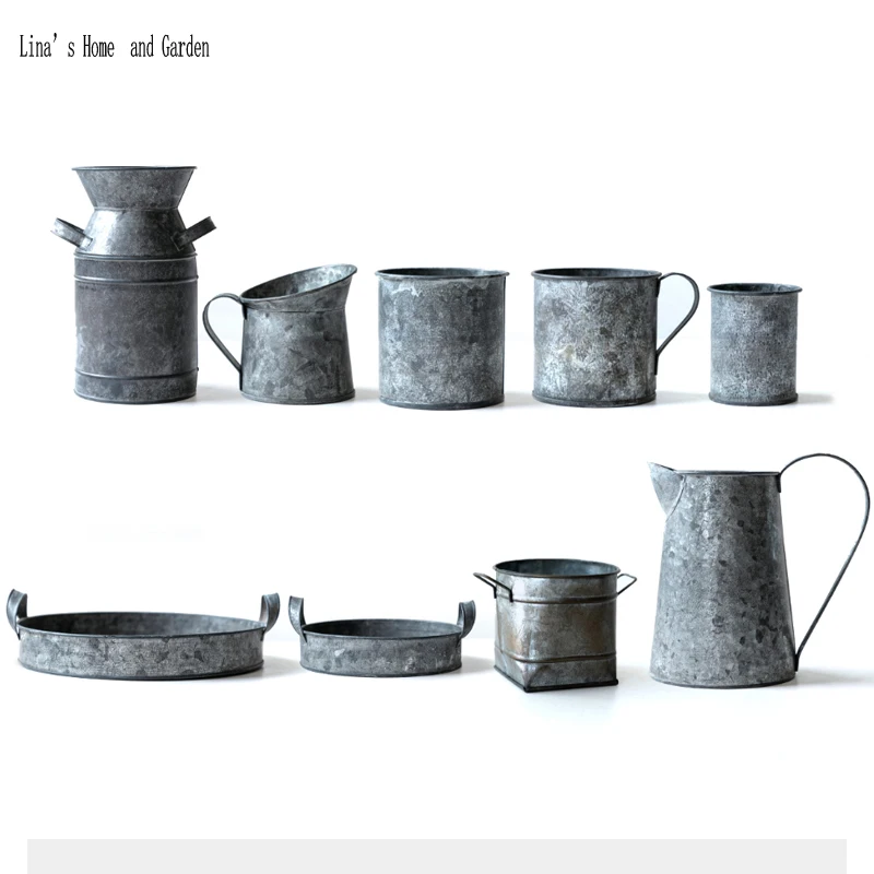 handmade antique galvaninzed zinc kitchen storage bins set