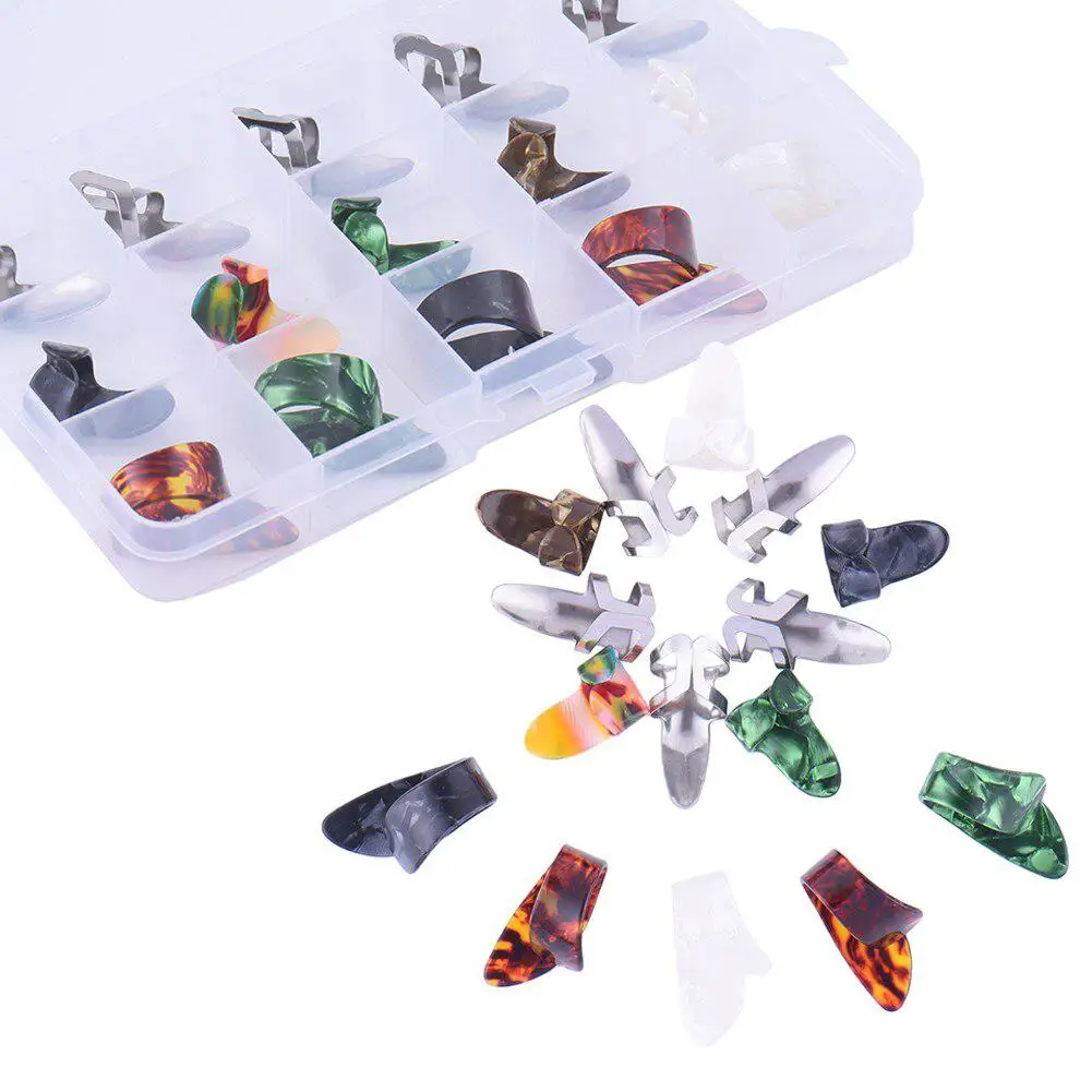 Dragonpad 15pcs Thumb Finger Nail Guitar Picks Guitar Bass Banjo Celluloid Metal Picks with Box Random Color
Dragonpad 15pcs Thumb Finger Nail Guitar Picks Guitar Bass Banjo Celluloid Metal Picks with Box Random Color