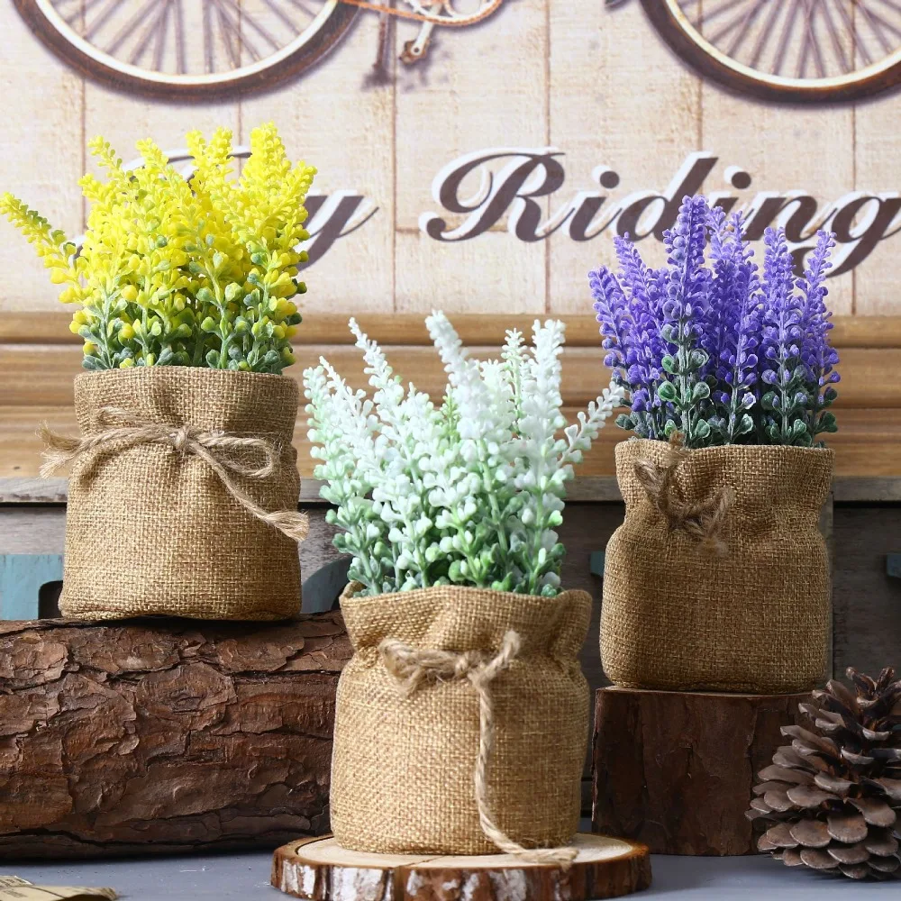4pcs/lot Romantic European Style Lavender Flower with Linen Bag Pot Desktop Artificial Flowers Room & Store Deocration Flowers
4pcs/lot Romantic European Style Lavender Flower with Linen Bag Pot Desktop Artificial Flowers Room & Store Deocration Flowers