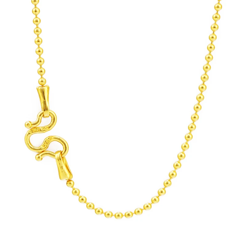 Pure Solid 999 24K Yellow Gold Necklace Women Smooth Beads Link Necklace Chain M Clasp P6277 Pure Solid 999 24K Yellow Gold Necklace Women Smooth Beads Link Necklace Chain M Clasp P6277