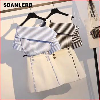 2019 New Arrival Summer Women's Sets Stripes Slash Neck Off Shoulder Blouses + Short A-line Skirts Sets Girl Students Suits
2019 New Arrival Summer Women's Sets Stripes Slash Neck Off Shoulder Blouses + Short A-line Skirts Sets Girl Students Suits