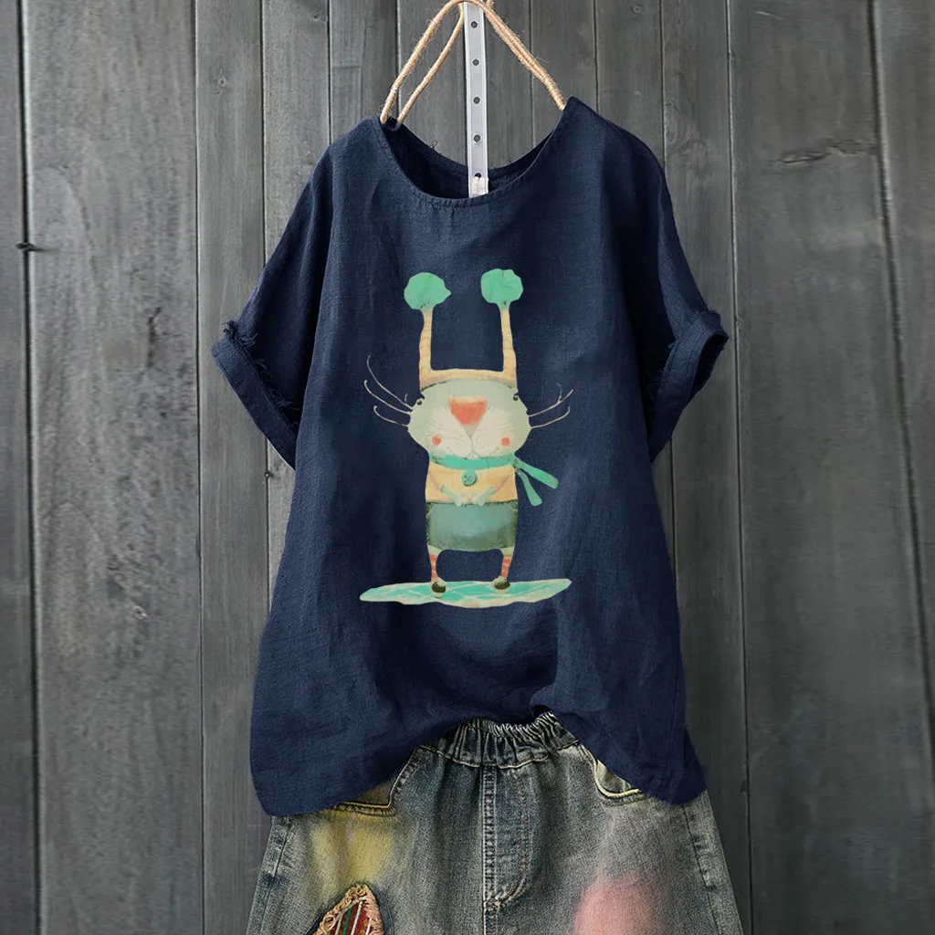 Women Casual Loose Short sleeve Blouses O-Neck plus size Cotton And Linen Animal cute print Character women's Shirt Blouse *XSL
Women Casual Loose Short sleeve Blouses O-Neck plus size Cotton And Linen Animal cute print Character women's Shirt Blouse *XSL
