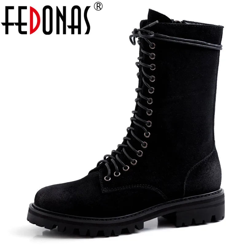 FEDONAS 2019 New Black Cow Suede Women Mid-calf Boots Round Toe Low Heels Lace Up Riding Boots Elegant Party Office Shoes Woman
FEDONAS 2019 New Black Cow Suede Women Mid-calf Boots Round Toe Low Heels Lace Up Riding Boots Elegant Party Office Shoes Woman