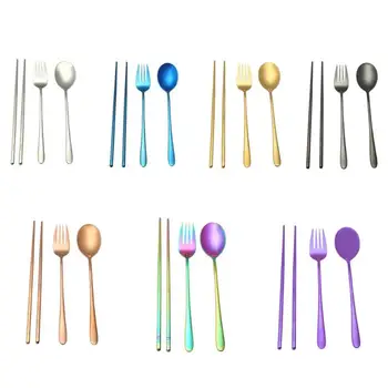 

Stainless Steel Dinnerware Set Spoon Fork Chopsticks Straw With Cloth Pack Cutlery For Travel Outdoor Office Picnic BBQ