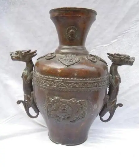 S02138 11" China copper bronze carved two dragons Vases pair Sculpture statue (B0413)
S02138 11" China copper bronze carved two dragons Vases pair Sculpture statue (B0413)