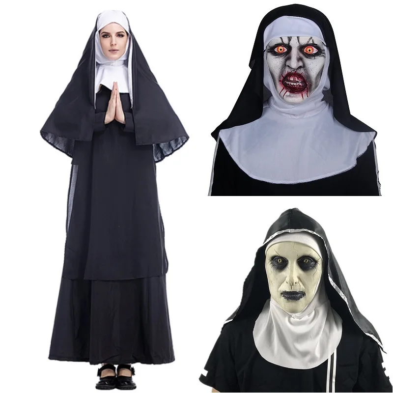 New Movie The Nun Cosplay Costume Mask Adult Long Black Clothes Uniform Horror Scary Nuns Ghost Halloween Party Costume Props
New Movie The Nun Cosplay Costume Mask Adult Long Black Clothes Uniform Horror Scary Nuns Ghost Halloween Party Costume Props