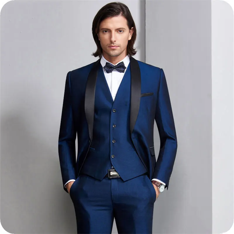 Italian Navy Blue Classic Men Wedding Suits Black Shawl Lapel Slim Fit Burgundy Groom Tuxedo 3Piece Custom Made Custome Homme | Мужская