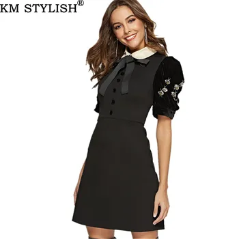 2019 Early Spring New Women's Diamonds Bees Puff Short Sleeve Bow Black Vintage Dress
2019 Early Spring New Women's Diamonds Bees Puff Short Sleeve Bow Black Vintage Dress
