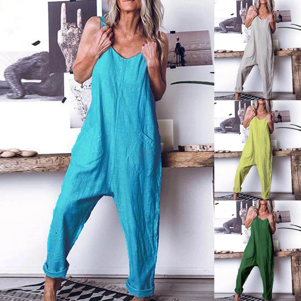 Casual Plus Size Linen Sleeveless Soild Sling pantalon femme Loose Sling Vest Playsuit Jumsuit Trousers combinaison femme#35
Casual Plus Size Linen Sleeveless Soild Sling pantalon femme Loose Sling Vest Playsuit Jumsuit Trousers combinaison femme#35
