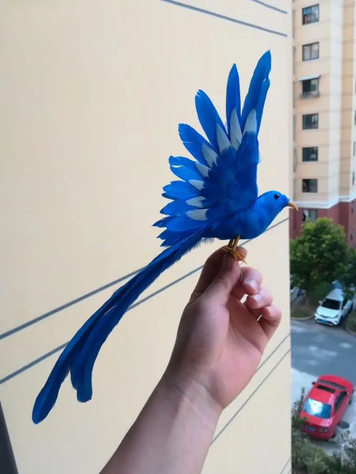 foam& feathers artificial bird long tail blue spreading wings about 28x20cm garden decoration gift w0779 | Игрушки и хобби