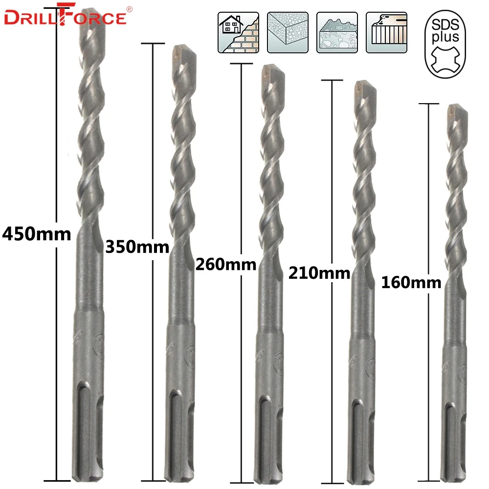 

SDS Plus Shank Masonry Concrete Long Twist Impact Tungsten Carbide Tip Gun Power Drill Bits 5*160/14*210/12*260/12*350/ 14*450