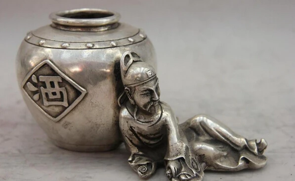 song voge gem S1553 China White Copper Silver Tang Dynasty poet li po Statue Wine jar Tanks Pot
song voge gem S1553 China White Copper Silver Tang Dynasty poet li po Statue Wine jar Tanks Pot
