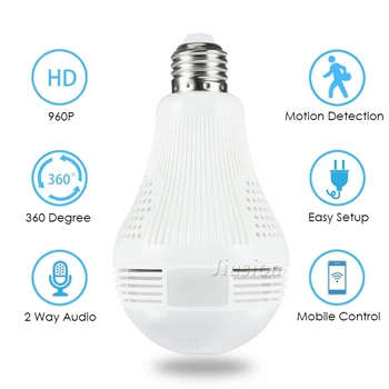 360 Degree Panorama Video Camera WiFi Light Bulb Webcam HD 960P Motion Detection Fisheye Camcorder Lamp Security Micro CCTV Cam
360 Degree Panorama Video Camera WiFi Light Bulb Webcam HD 960P Motion Detection Fisheye Camcorder Lamp Security Micro CCTV Cam