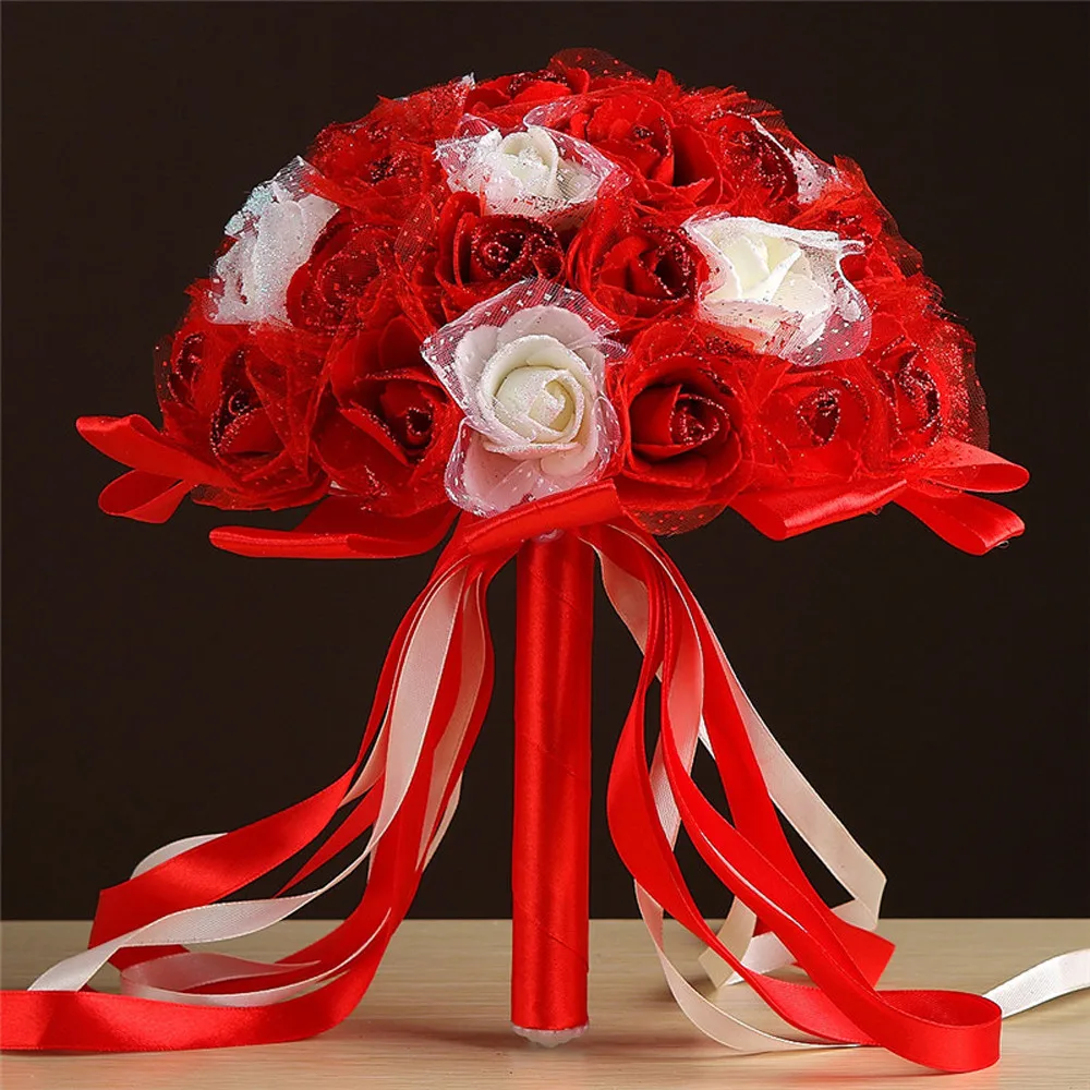 Decoracion hogar Crystal Ribbon Roses Bridesmaid Wedding Bouquet Bridal Artificial Silk Flowers flores artificiales para
Decoracion hogar Crystal Ribbon Roses Bridesmaid Wedding Bouquet Bridal Artificial Silk Flowers flores artificiales para