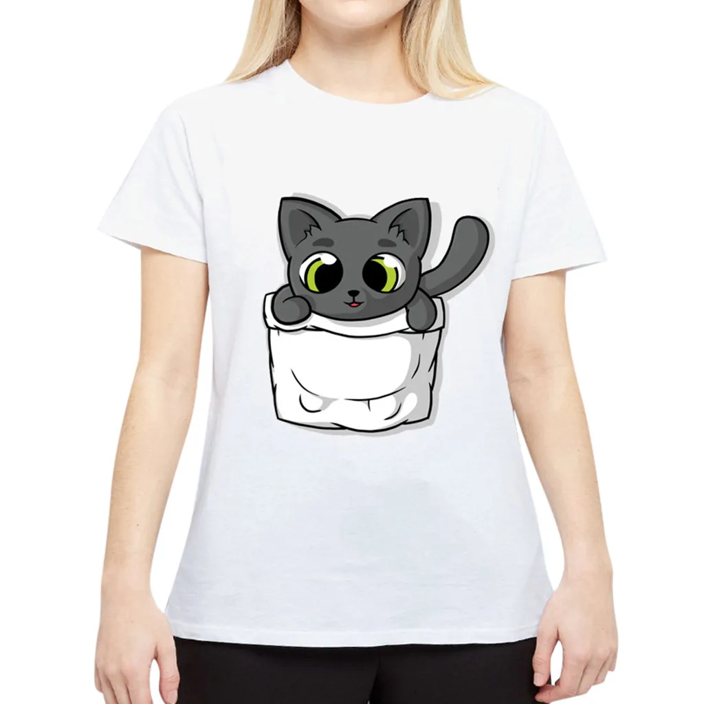 Women's Ladies Fashion Cute Cat Print Solid White Round Neck Short Sleeve Shirt Girl's Summer Casual Blusas Camisa Tees T-Shirts
Women's Ladies Fashion Cute Cat Print Solid White Round Neck Short Sleeve Shirt Girl's Summer Casual Blusas Camisa Tees T-Shirts