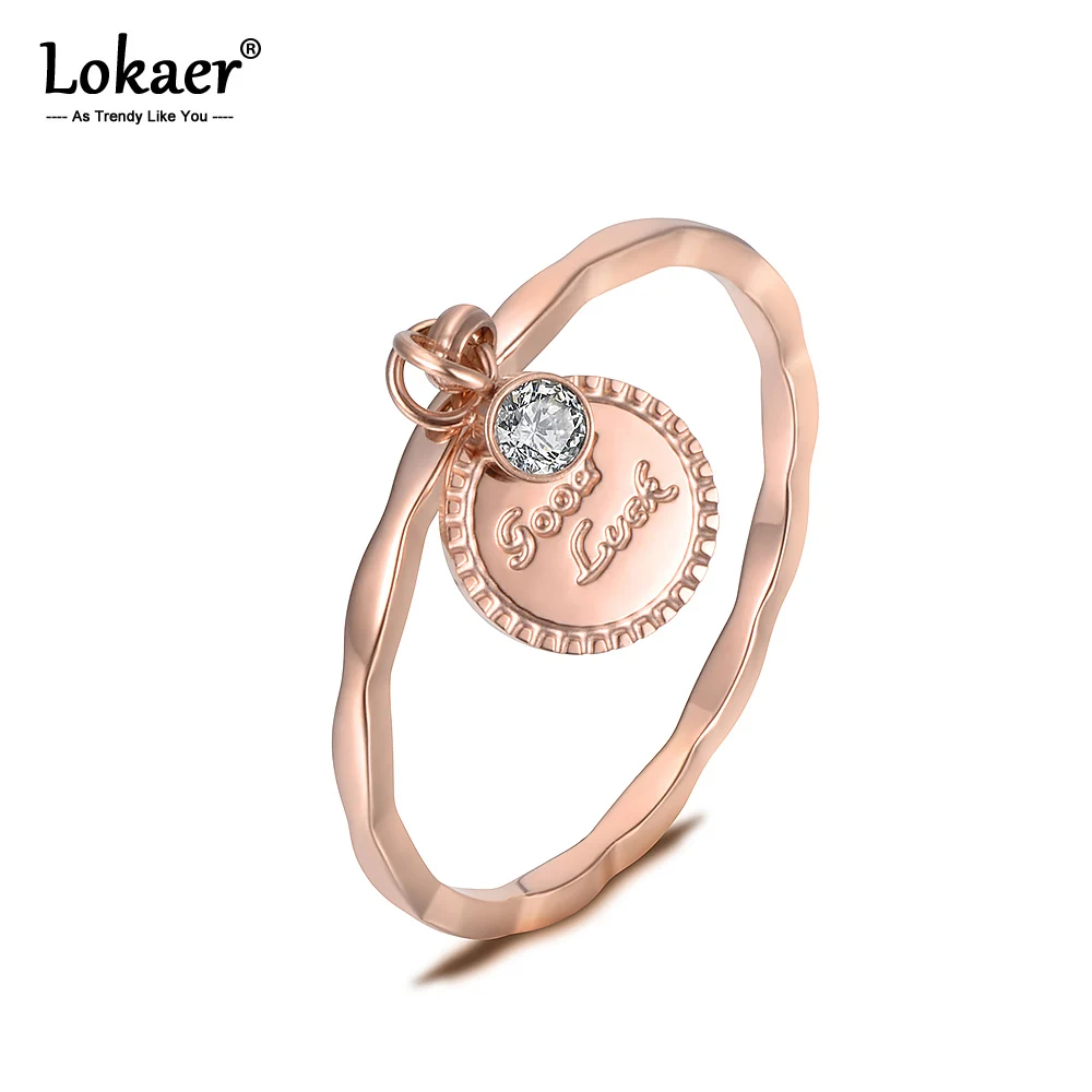 Lokaer Trendy Stainless Steel Ring Rose Gold Color AAA CZ Zircon Sinusoid Shape Ring Hang 'Good Luck' Coin Christmas Gift R18143
Lokaer Trendy Stainless Steel Ring Rose Gold Color AAA CZ Zircon Sinusoid Shape Ring Hang 'Good Luck' Coin Christmas Gift R18143