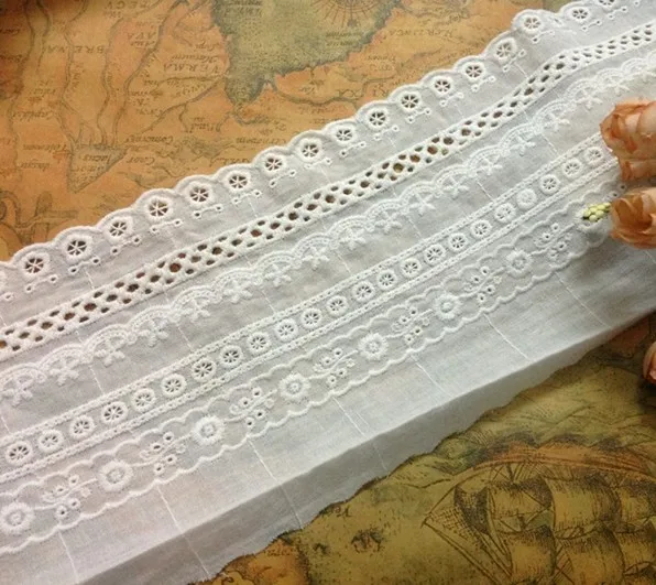 5Yards/lot Width 11cm Off White cotton embroidered cloth lace fabrics, Women's clothing lace trim, Free Shipping
5Yards/lot Width 11cm Off White cotton embroidered cloth lace fabrics, Women's clothing lace trim, Free Shipping