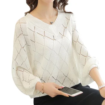 Ladies Sweater Women Knit Pullover Spring 2019 New Hollow Hooded Sweater Solid Casual V-Neck Thin Tops Sun Protection Clothing
Ladies Sweater Women Knit Pullover Spring 2019 New Hollow Hooded Sweater Solid Casual V-Neck Thin Tops Sun Protection Clothing