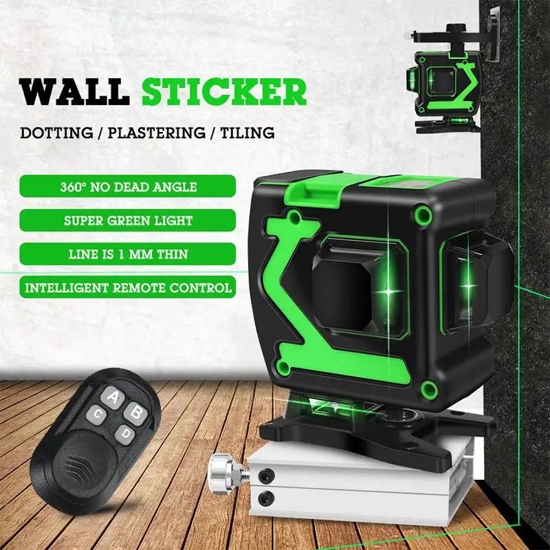 Zeast 12-Line Strong Green Light 3D Remote Control Laser Level Measure with Wall Attachment Frame Stand Auto Leveling Touch
Zeast 12-Line Strong Green Light 3D Remote Control Laser Level Measure with Wall Attachment Frame Stand Auto Leveling Touch