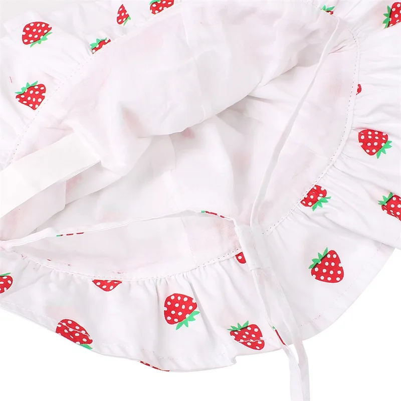 Bow Girls Panama Hat Stawberry Print Cute Hat For Girls Cotton Sweet Summer Sun Cap Wide Brim Bucket Cap Baby Girls Clothing (2)