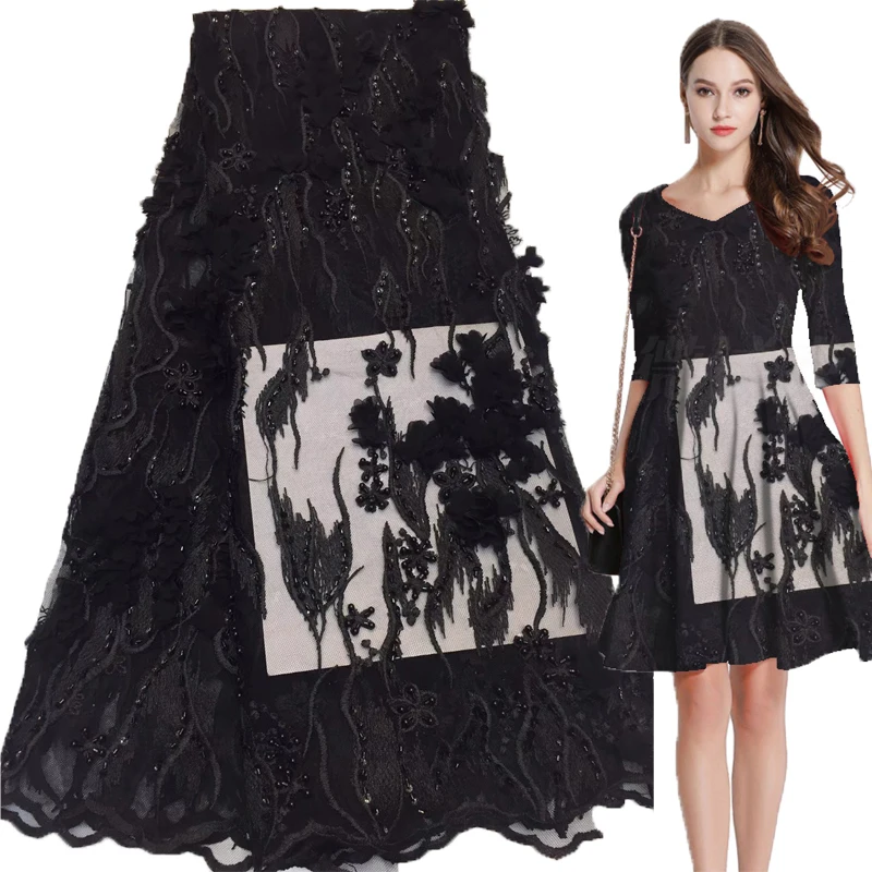 New fashion French net lace fabric Nigeria sequined lace fabric most popular women's beautiful dress 040895