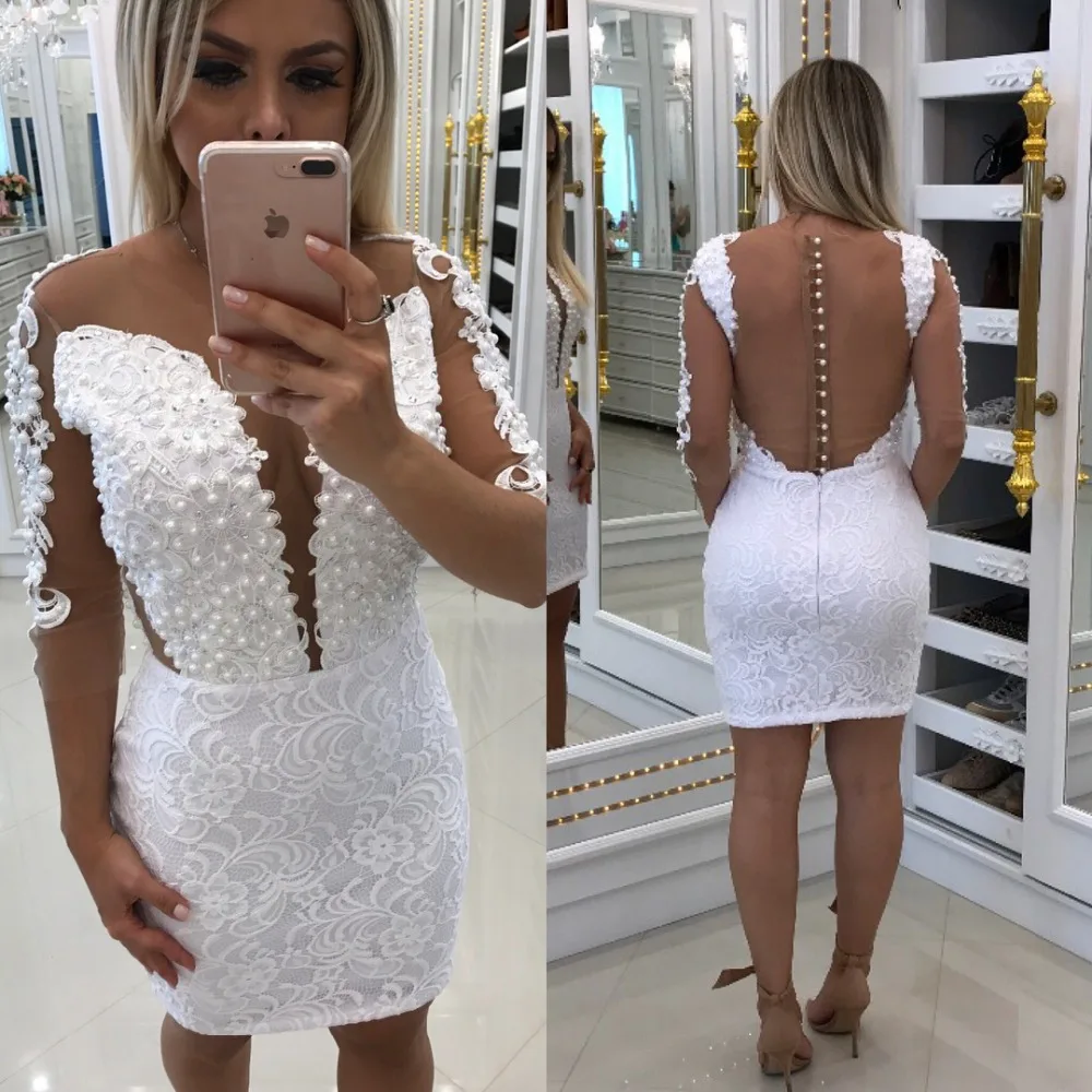 White 2019 Elegant Cocktail Dresses Sheath 3/4 Sleeves Short Mini Lace Pearls See Through Party Plus Size Homecoming Dresses
White 2019 Elegant Cocktail Dresses Sheath 3/4 Sleeves Short Mini Lace Pearls See Through Party Plus Size Homecoming Dresses