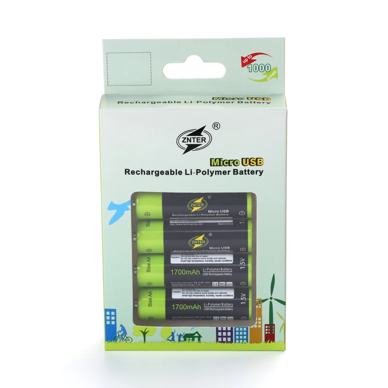 ZNTER 2/4 шт. 1 5 в AA перезаряжаемая батарея 1700 мАч USB зарядка литиевая с микро зарядный