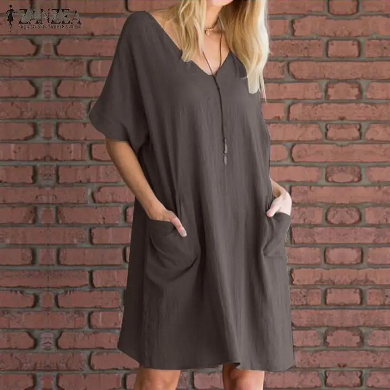 ZANZEA 2019 Summer Dress Women V Neck Short Sleeve Casual Sundress Elegant Ladies Work Vestido Pockets Midi Dresses Robe Tunic
ZANZEA 2019 Summer Dress Women V Neck Short Sleeve Casual Sundress Elegant Ladies Work Vestido Pockets Midi Dresses Robe Tunic