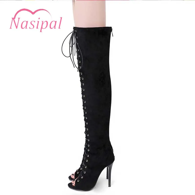 

Nasipal 2018 New Cross Tie Gladiator Lace Up Thigh High Over The Knee High Sandal Boots Sexy Pointed Toe High Heels Stilettos