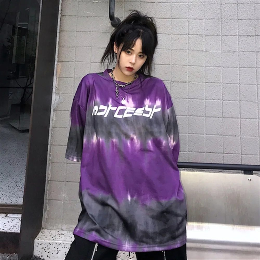 2019 Summer Women Harajuku Tie-Dye Color Print Short Sleeve O-Neck Purple T-Shirt Streetwear Hip Hop Casual Tshirts Tees Tops
2019 Summer Women Harajuku Tie-Dye Color Print Short Sleeve O-Neck Purple T-Shirt Streetwear Hip Hop Casual Tshirts Tees Tops