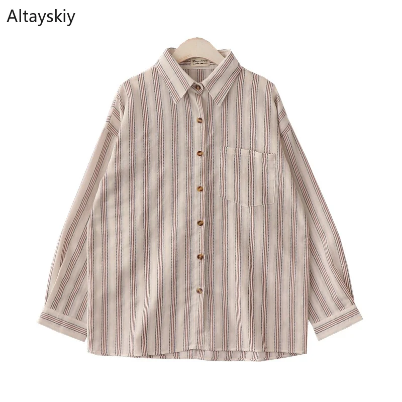 Shirts Women 2019 Turn-down Collar Single Breasted Loose Long Sleeve Shirt Womens Striped Simple Trendy Soft Retro Blouses New
Shirts Women 2019 Turn-down Collar Single Breasted Loose Long Sleeve Shirt Womens Striped Simple Trendy Soft Retro Blouses New