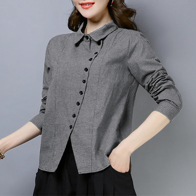 Vintage Long sleeves Turn-down Collar Plaid Shirt Linen Blouse Office Lady Tops blouse Femme blusas Mujer de Moda 2019
Vintage Long sleeves Turn-down Collar Plaid Shirt Linen Blouse Office Lady Tops blouse Femme blusas Mujer de Moda 2019