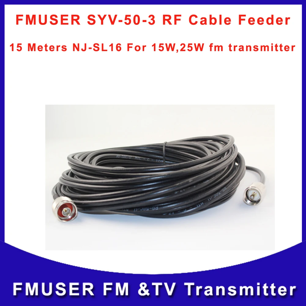 F-3 SYV-50-3 RF Cable Feeder for transmitter 15 Meters Connector NJ to SL16 For fm Audio 7W,15W,25W FM antenna Free Shipping
F-3 SYV-50-3 RF Cable Feeder for transmitter 15 Meters Connector NJ to SL16 For fm Audio 7W,15W,25W FM antenna Free Shipping