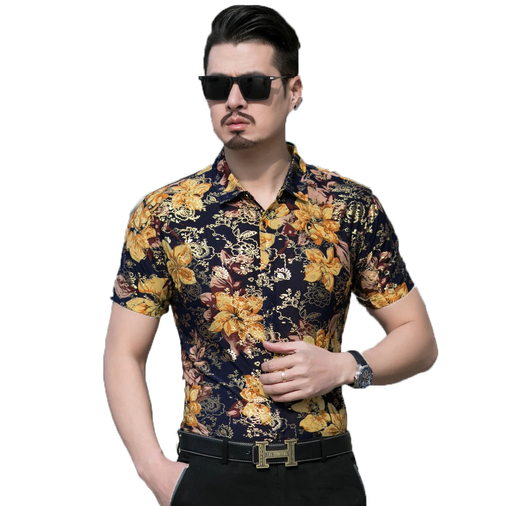 Fashion Men Summer Shirts Yellow Flower Print Blouses Short Sleeve Button Front Turn Down Collar Top Male Business Shirt 2019
Fashion Men Summer Shirts Yellow Flower Print Blouses Short Sleeve Button Front Turn Down Collar Top Male Business Shirt 2019