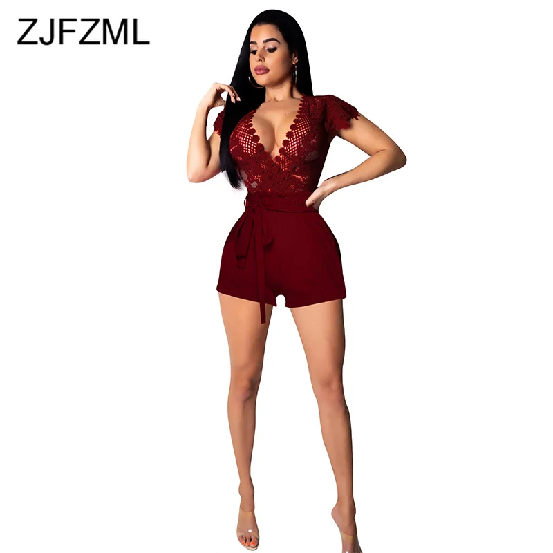Short Sleeve Elegant Overalls For Women Sheer Mesh Lace Spliced Perspective Jumpsuit Casual Deep V Neck Hollow Bodycon Playsuit
Short Sleeve Elegant Overalls For Women Sheer Mesh Lace Spliced Perspective Jumpsuit Casual Deep V Neck Hollow Bodycon Playsuit