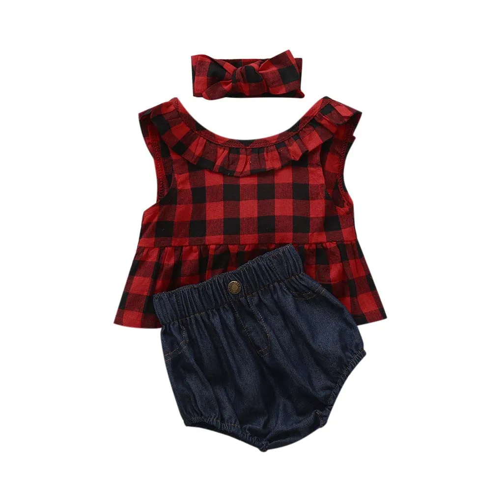 3pc Rad Lattice Newborn Baby Girls Clothing Toddler Baby Girl Summer Plaid Skirted T-shirt Tops+Denim Shorts Clothes Set
3pc Rad Lattice Newborn Baby Girls Clothing Toddler Baby Girl Summer Plaid Skirted T-shirt Tops+Denim Shorts Clothes Set