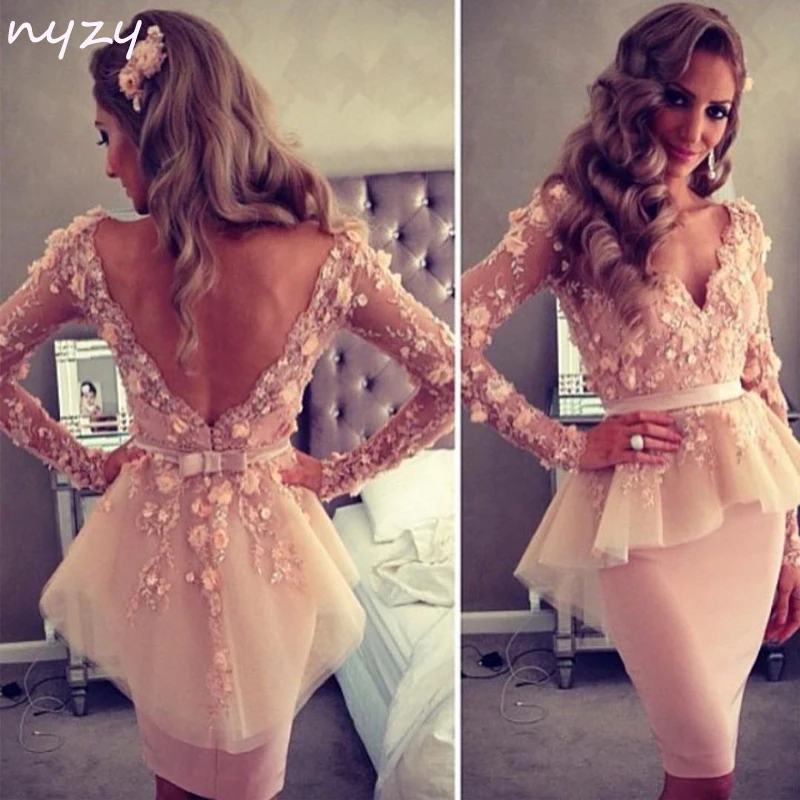 NYZY C14 2019 Elegant Formal Dress Party Homecoming Pearl Pink Tulle V Neck Long Sleeves Rosettes Sexy Backless Cocktail Dresses
NYZY C14 2019 Elegant Formal Dress Party Homecoming Pearl Pink Tulle V Neck Long Sleeves Rosettes Sexy Backless Cocktail Dresses