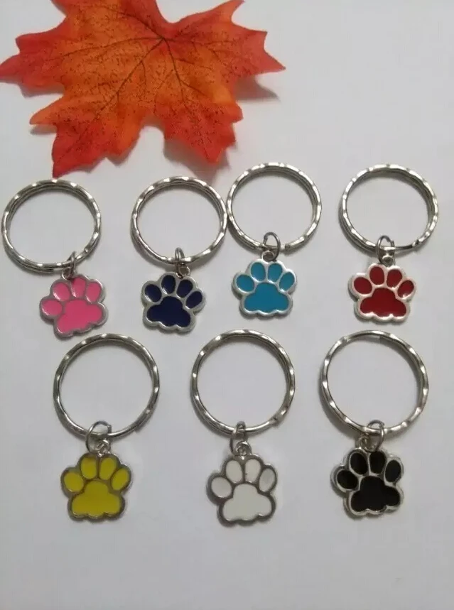 Enamel Dog&Cats Footprints Vintage Silvers Charms Mixed Keychain For Keys Ring DIY Key Chain Accessories 50pcs D263 | Украшения и