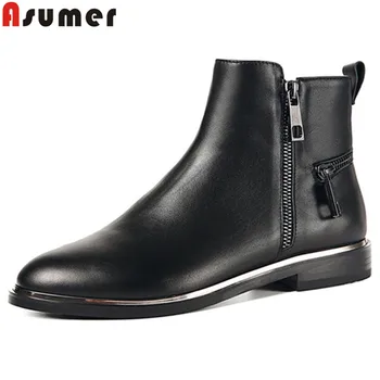 ASUMER black fashion autumn winter boots round toe low heel ankle boots for women zip comfortable genuine leather boots
ASUMER black fashion autumn winter boots round toe low heel ankle boots for women zip comfortable genuine leather boots