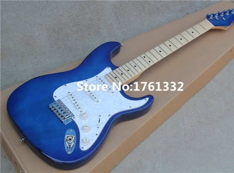 Factory custom transparent blue electric guitar with SSS pickups,maple fingerboard,white pearl pickguard,can be changed
Factory custom transparent blue electric guitar with SSS pickups,maple fingerboard,white pearl pickguard,can be changed
