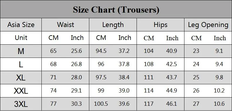 japanese pant size guide