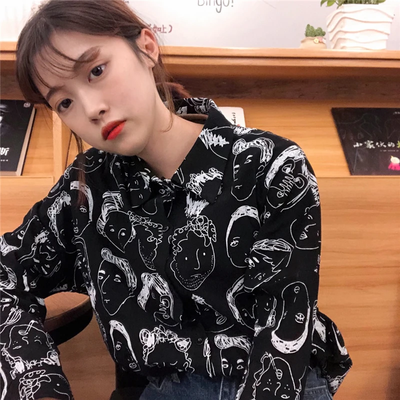 Kawaii Cartoon Graffiti Character Print Korean 2019 Long Sleeve Blouse Oversized Ladies OL Shirt Vintage Graphic Plus Size Top T
Kawaii Cartoon Graffiti Character Print Korean 2019 Long Sleeve Blouse Oversized Ladies OL Shirt Vintage Graphic Plus Size Top T