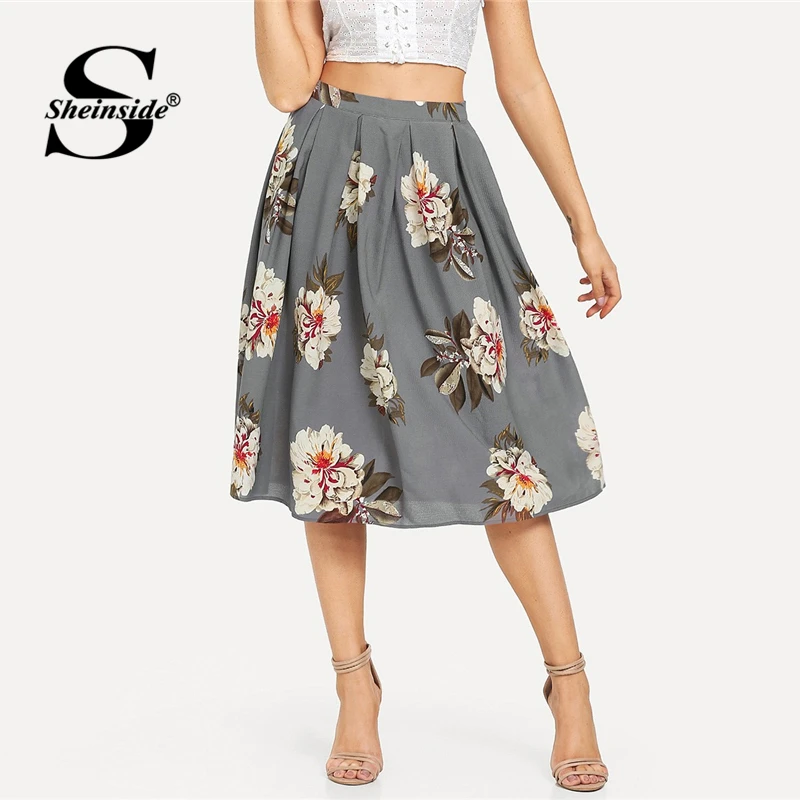 Sheinside Grey Elegant Floral Print Midi Skirt Women 2019 Summer Mid Waist Pleated Zipper Skirts Ladies Casual A Line Skirt
Sheinside Grey Elegant Floral Print Midi Skirt Women 2019 Summer Mid Waist Pleated Zipper Skirts Ladies Casual A Line Skirt