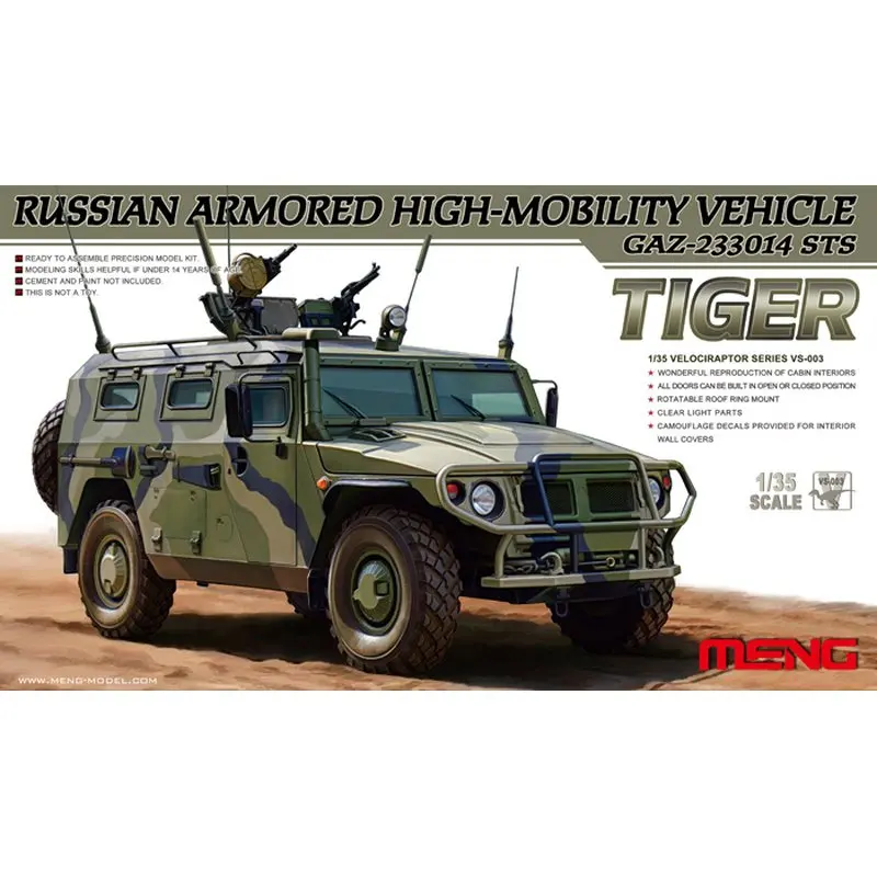 Meng МОДЕЛЬ VS-003 1/35 русский бронированный высокомобильный автомобиль STS "Tiger", набор моделей
Meng МОДЕЛЬ VS-003 1/35 русский бронированный высокомобильный автомобиль STS "Tiger", набор моделей