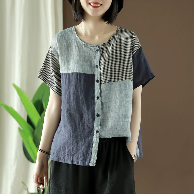 Johnature 2019 New Blouses Women Patchwork Vintage Shirts Button Summer Short Sleeve O-Neck Cotton Linen Shirts For Women Tops
Johnature 2019 New Blouses Women Patchwork Vintage Shirts Button Summer Short Sleeve O-Neck Cotton Linen Shirts For Women Tops