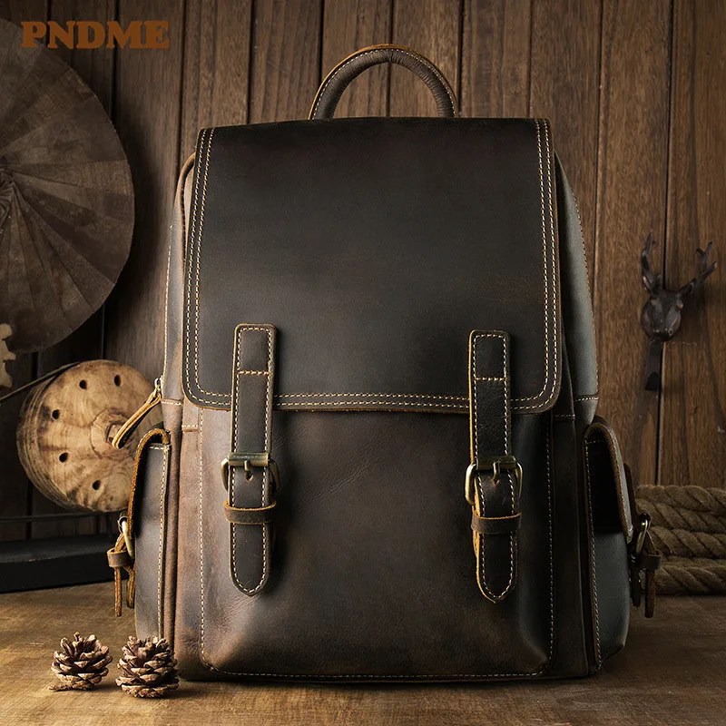 PNDME vintage designer backpack men women high quality genuine leather bookbag simple crazy horse cowhide travel laptop bagpack
PNDME vintage designer backpack men women high quality genuine leather bookbag simple crazy horse cowhide travel laptop bagpack