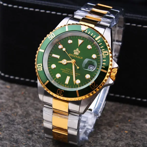 Роскошные мужские часы бренда Hk Crown вращающийся Безель GMT Сапфировая Дата Золото