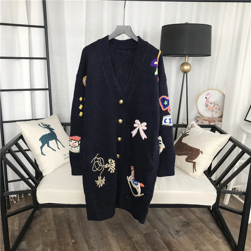 GRUIICEEN embroidery long cardigan jacket oversized V-neck casual knitting sweater coat GY2018359
GRUIICEEN embroidery long cardigan jacket oversized V-neck casual knitting sweater coat GY2018359