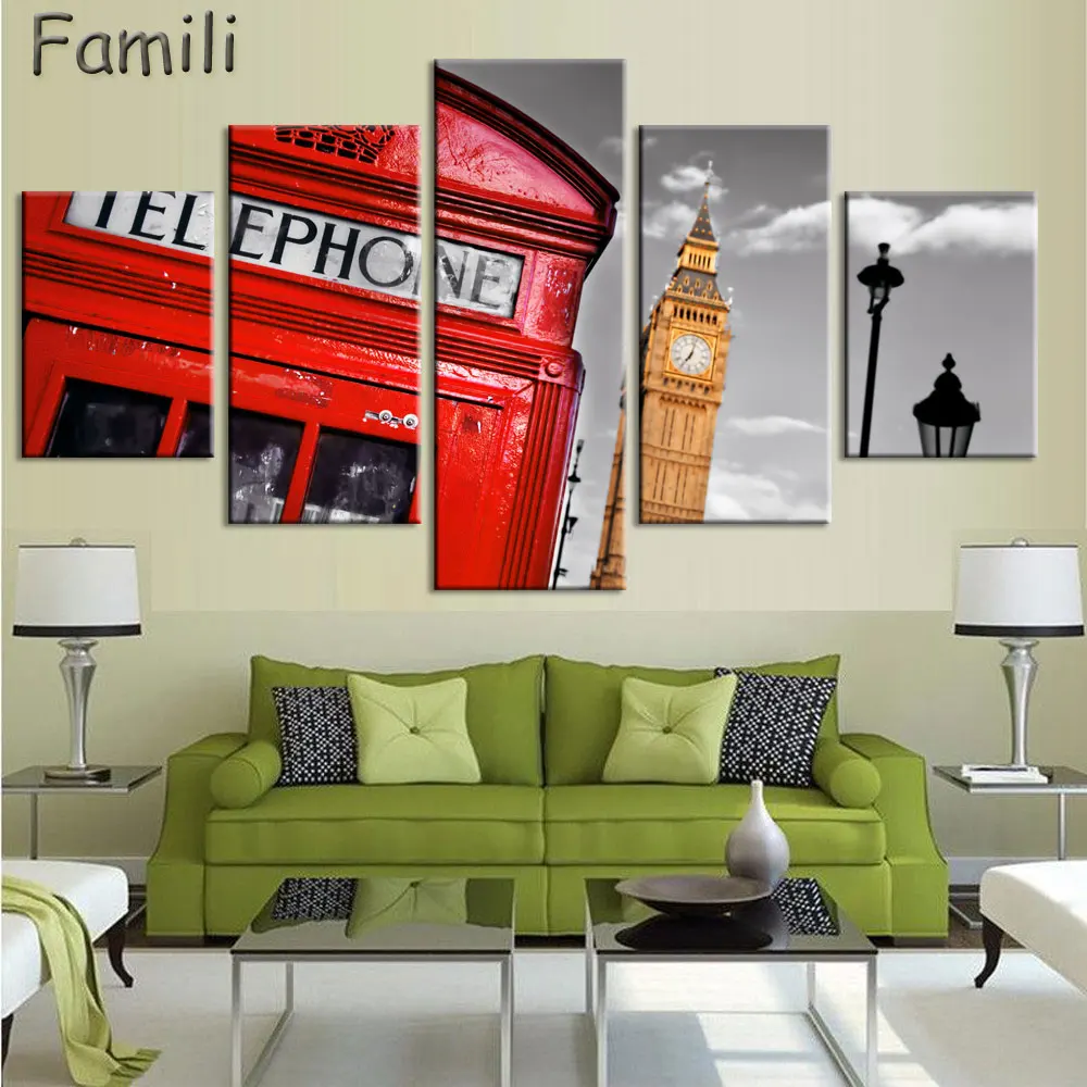 

5 Panel Modern London city Canvas art Painting on the Wall Modular Pictures vintage home decor Canvas Painting for Living Room